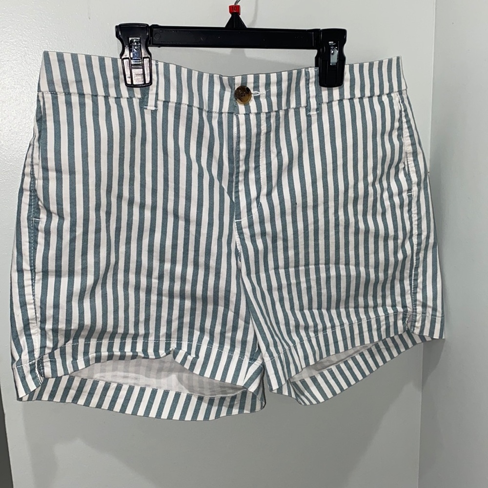 Green and white striped shorts